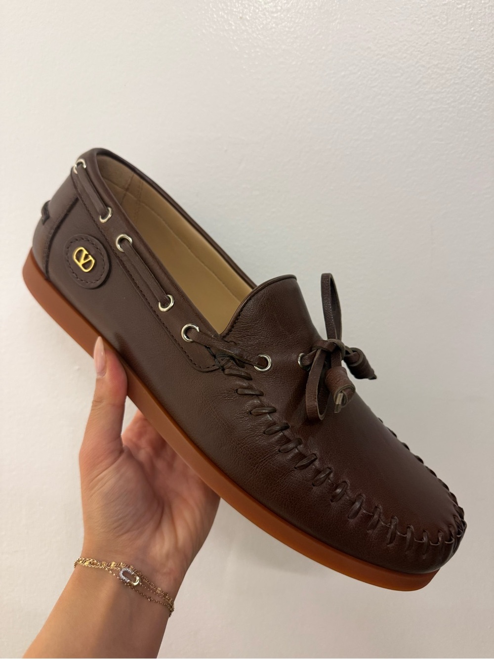 Valentino Brown Leather Moccasin Loafer - Brown